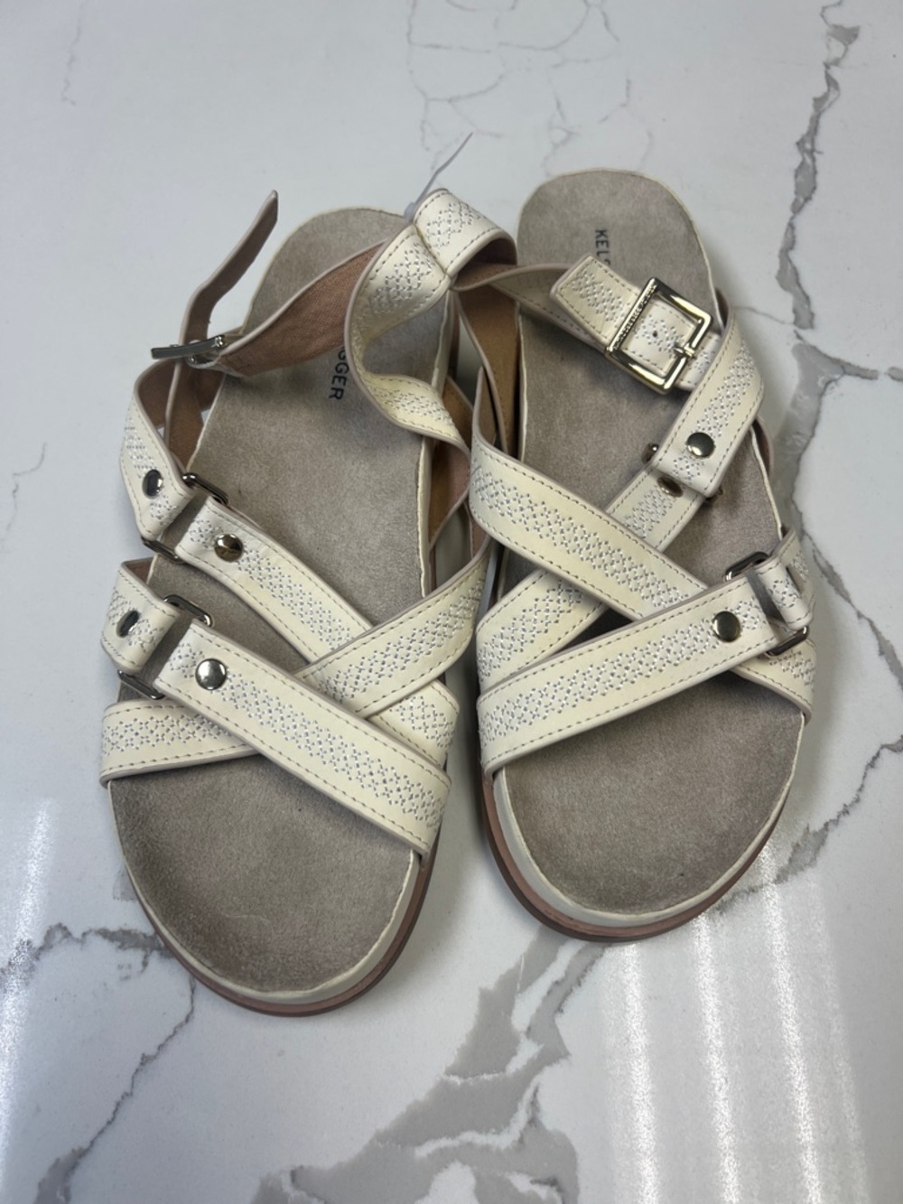 Kelsi Dagger Brooklyn White Leather Strappy Sandals Size 10